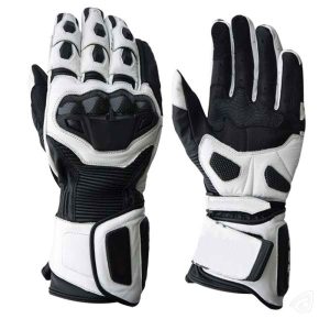 Wild Moto CarbonX Pro Full Gauntlet Racing Gloves – Premium Black & White EditionGauntlet Motorcycle Riding Gloves –